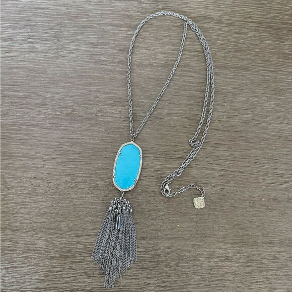 Kendra Scott Rayne Silver Turquoise Pendant Chain Tassel Necklace - Picture 2 of 4